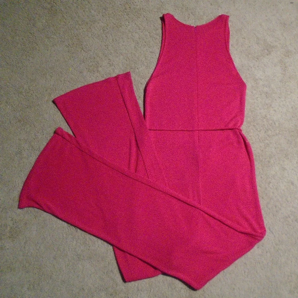 ZARA High Neck Sleeveless Ribbed Fuchsia Jumpsuit - Picture 6 of 9